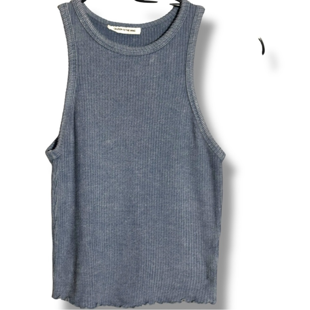Caution To The Wind Blue Sleeveless Crewneck Casual Ribbed Knit Top - Picture 2 of 15